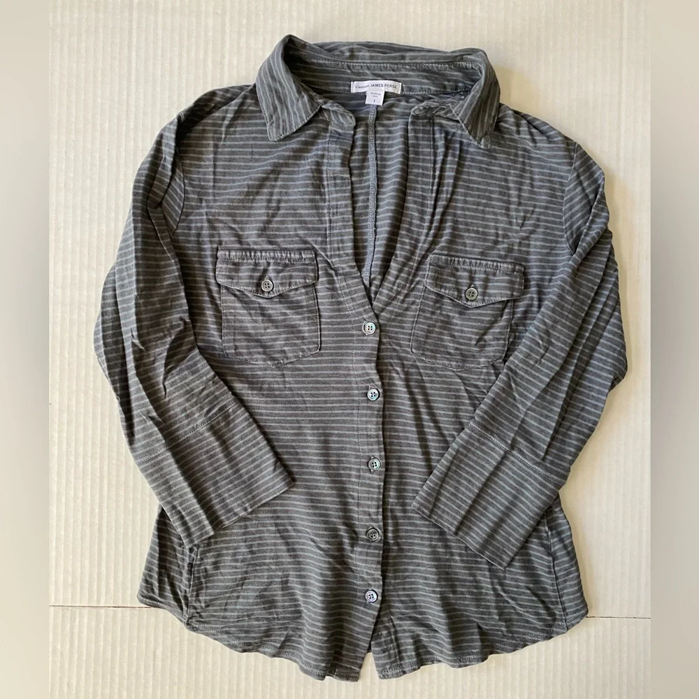 Standard James Perse blue and grey striped knit side panel shirt size 1 - Picture 7 of 14